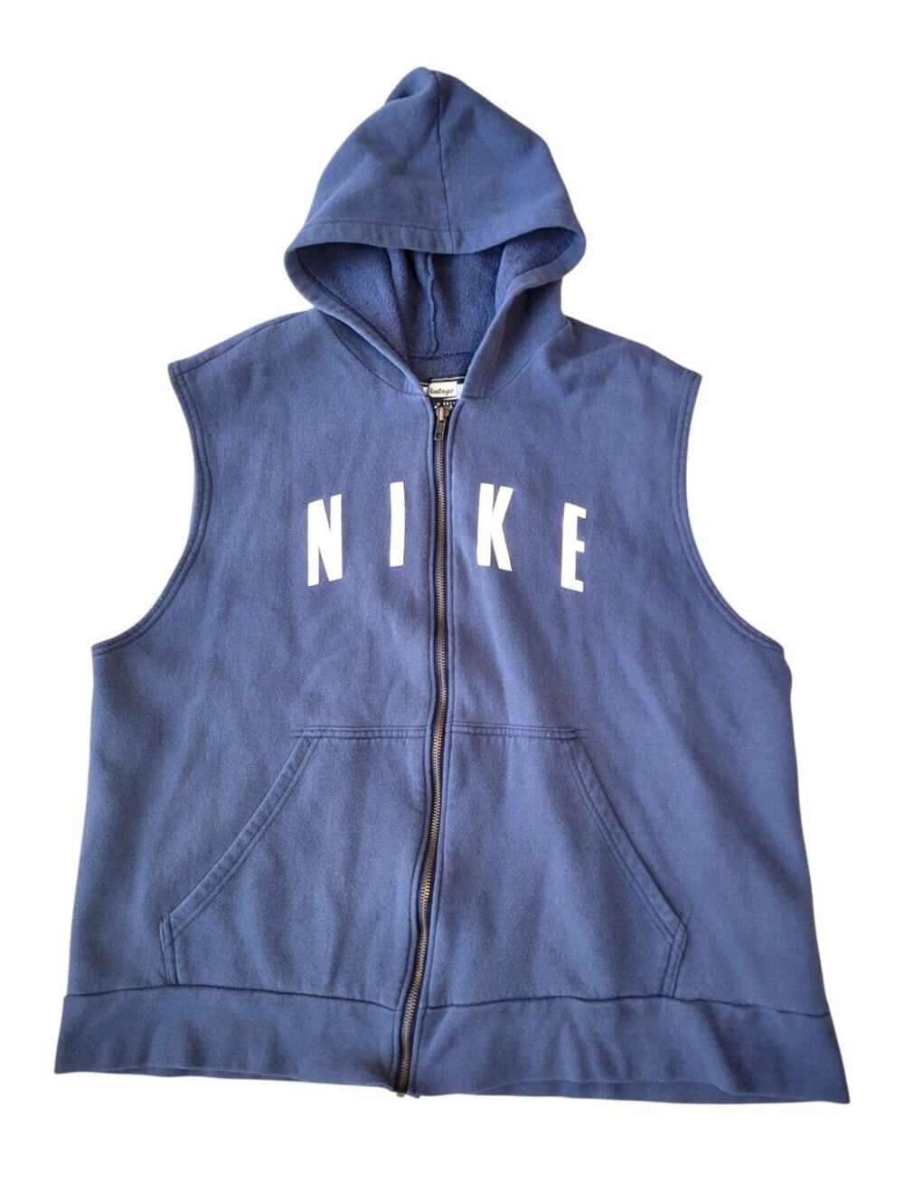 Vintage Nike Sleeveless Hooded Vest Zip Up Spellout Logo Mens Size Large